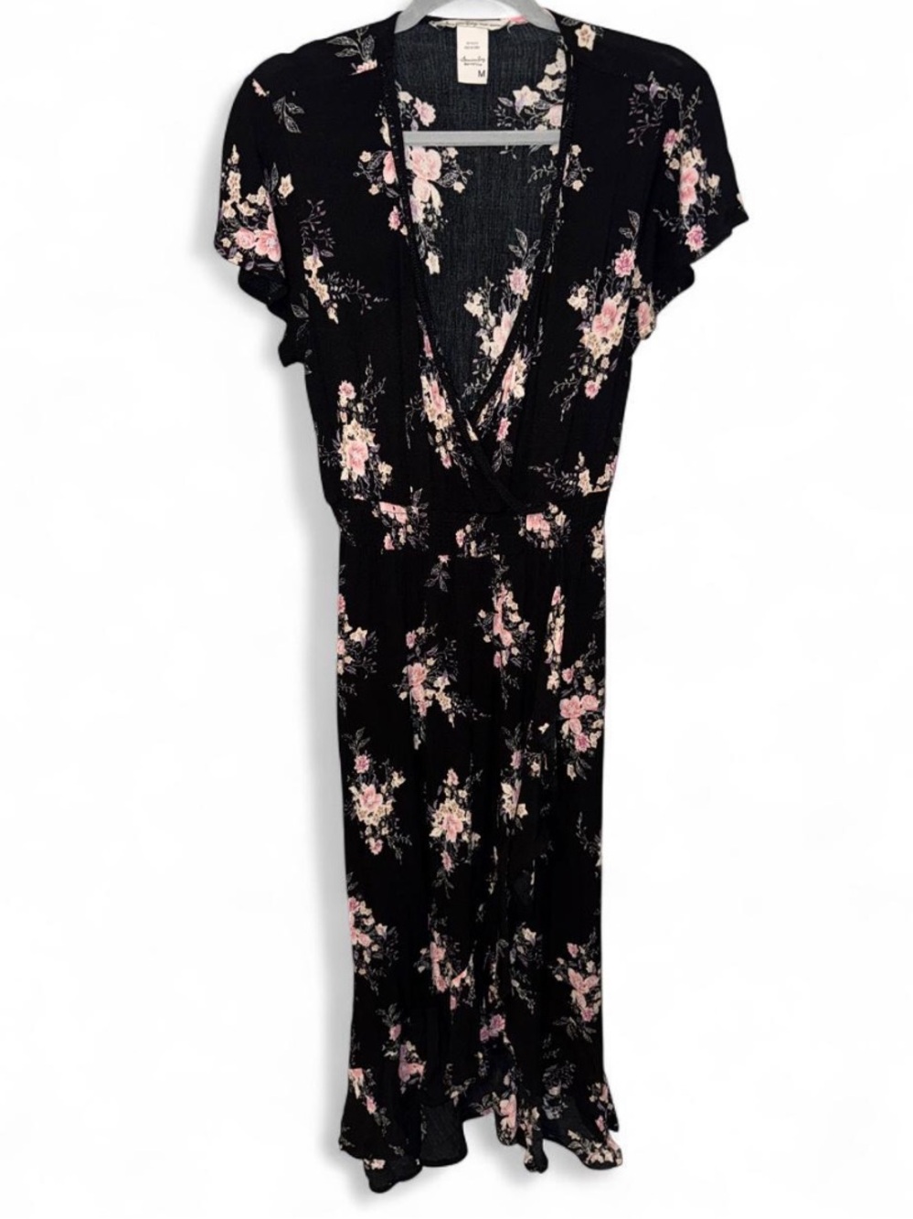 American Rag Black Floral Wrap Midi Dress size M